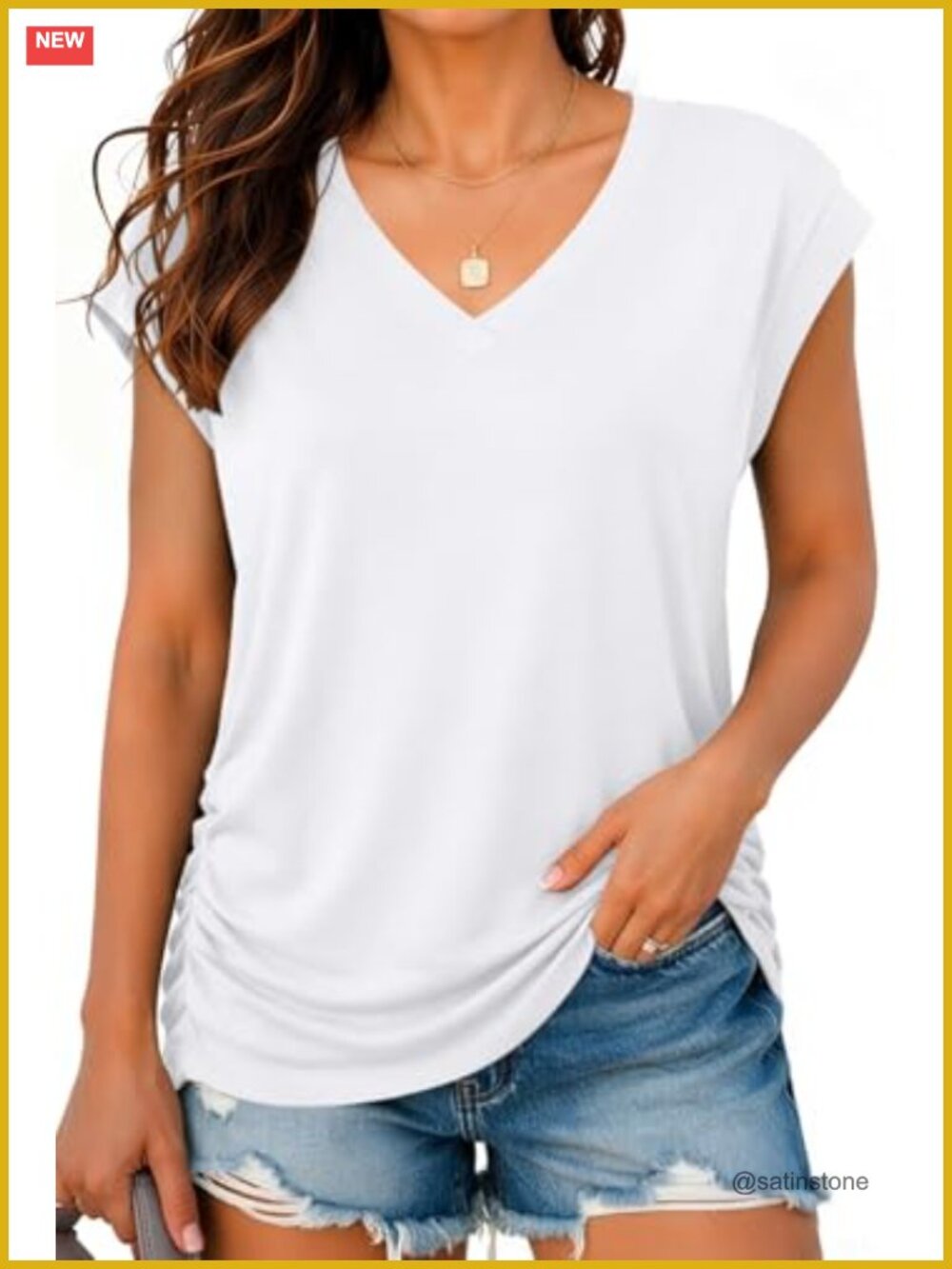 Womens V Neck Cap Sleeve T Shirt Business Casual Summer Fall Tops